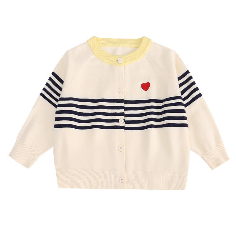 Sweet cotton outerwear sweater striped children's knitted top