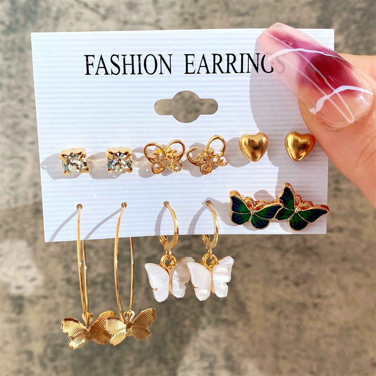 Adult 6-Pair Butterfly Pearl Earrings