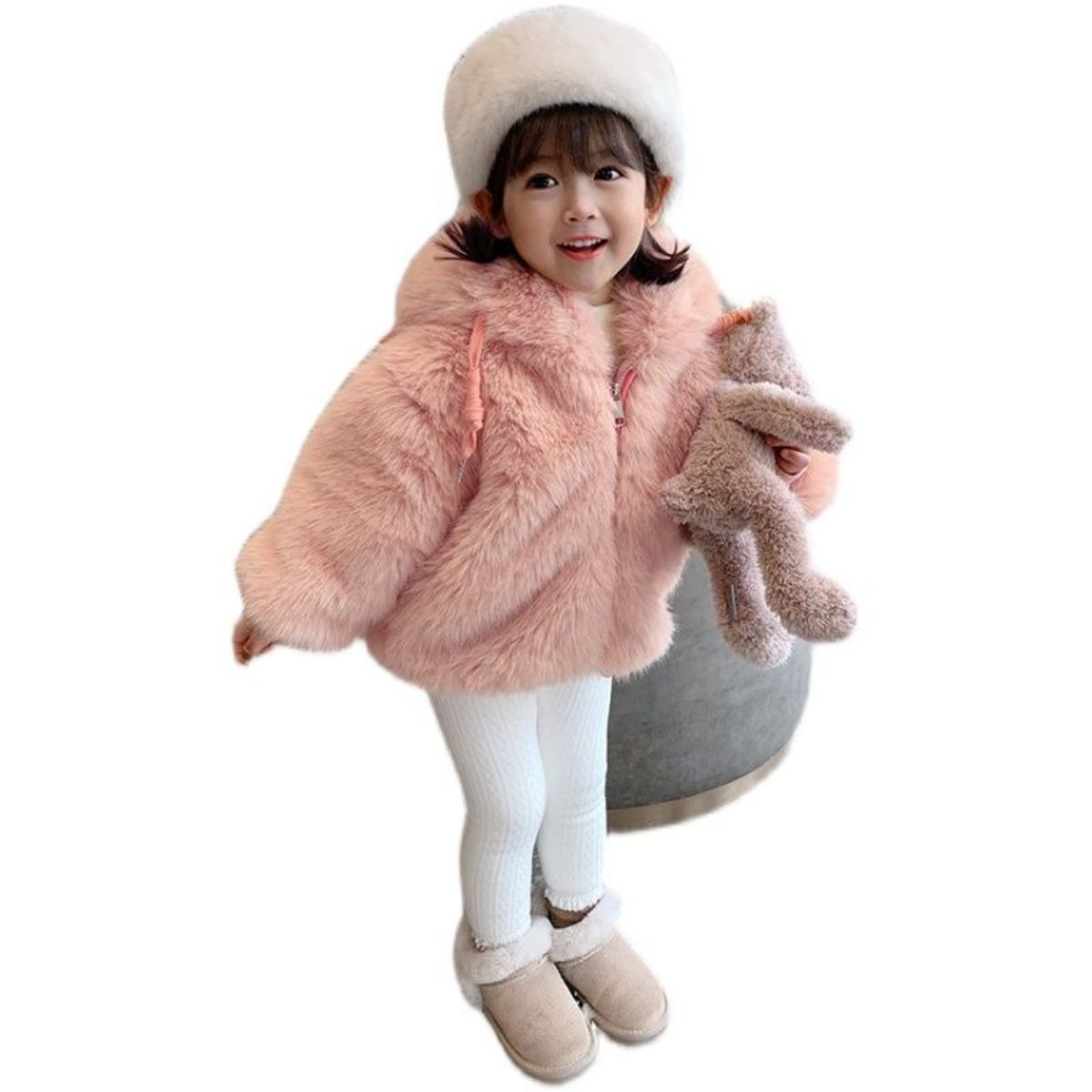 Girls thick fur hooded coat