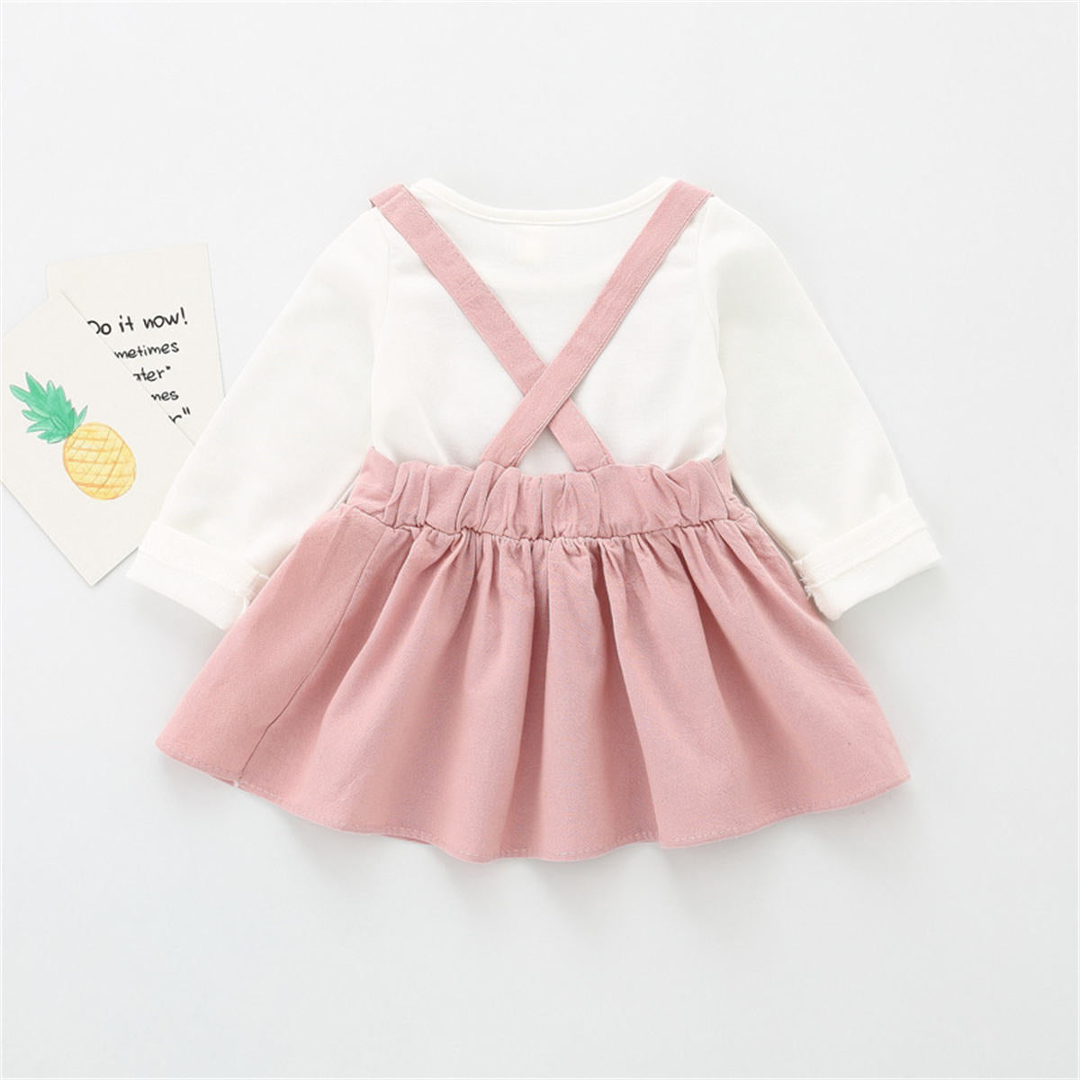 Girls solid color rabbit ears fake two-piece long-sleeved dress