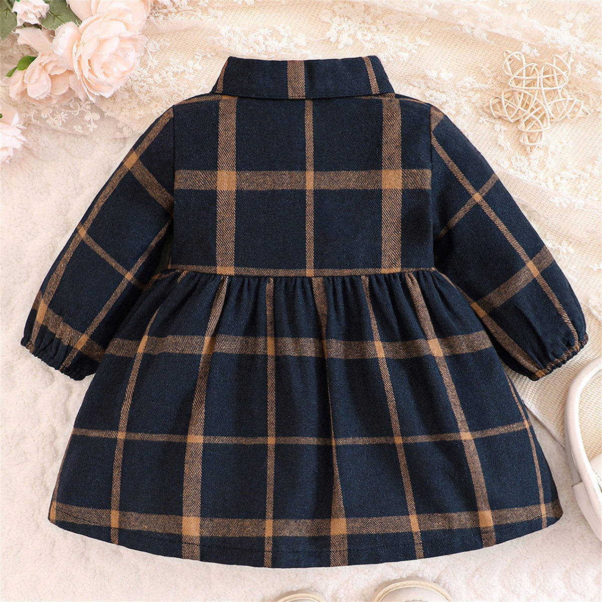 Girls plaid spring and autumn long-sleeved shirt dress