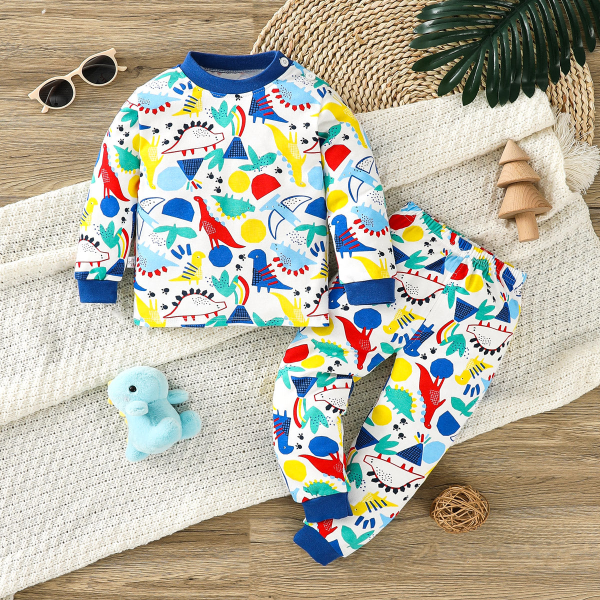 Cute cartoon pure cotton baby home wear pajamas set