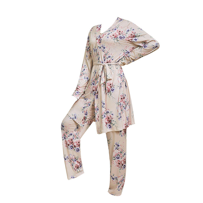 Women's pajamas cotton nightgown suspenders nightdress trousers three-piece home clothes