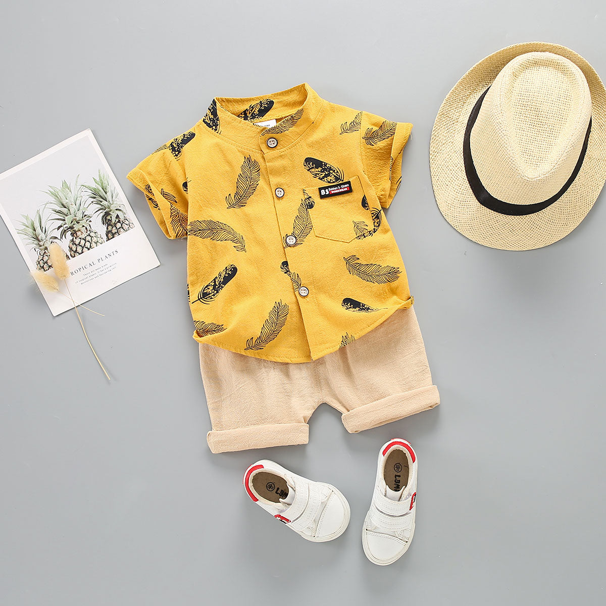 Baby Boy Feather Printed Short-sleeve Shirt & Shorts