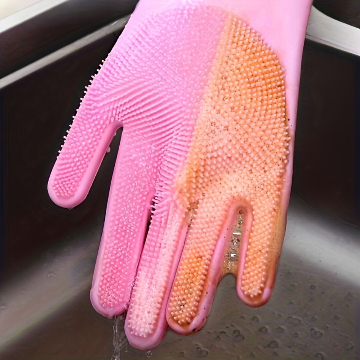 Rubber silicone dishwashing gloves household high temperature resistant anti-scalding waterproof kitchen dishwashing and vegetable washing pet bathing anti-scratch gloves