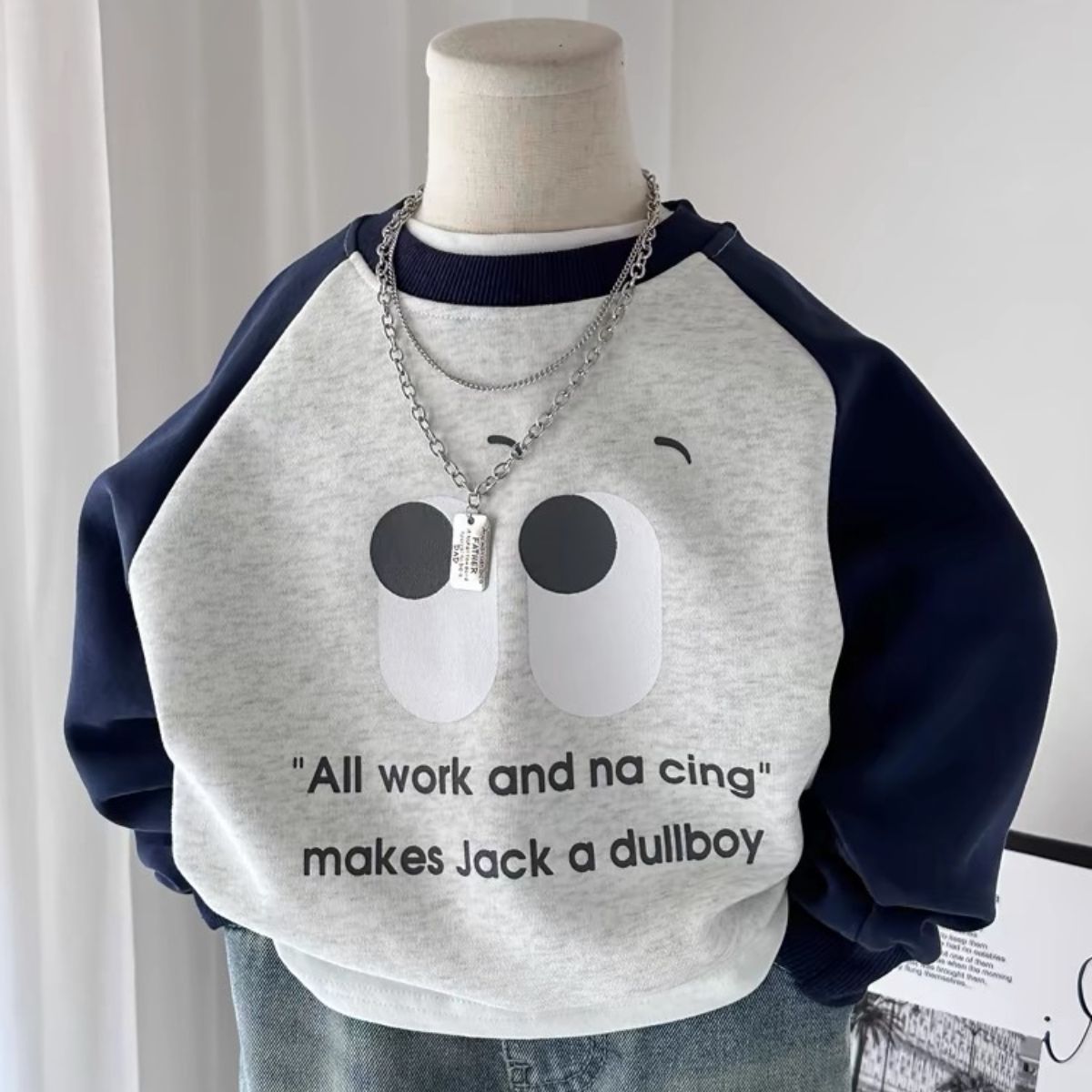 Children's raglan contrast color sweatshirt for boys and girls Chinese cotton foam printing small and medium children's clothing spring and autumn round neck top