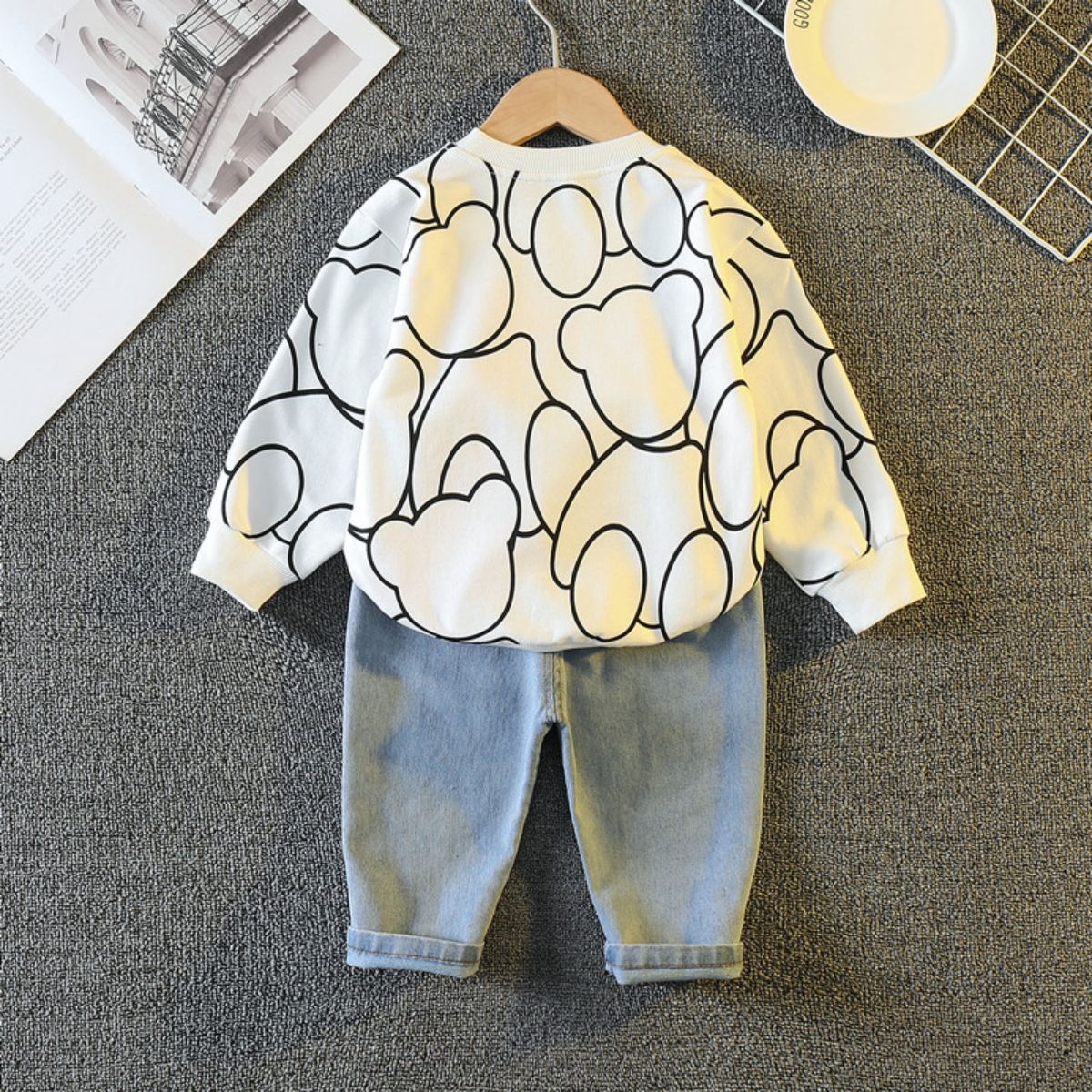 Baby autumn suit children's spring and autumn style boy's denim bear suit two-piece suit