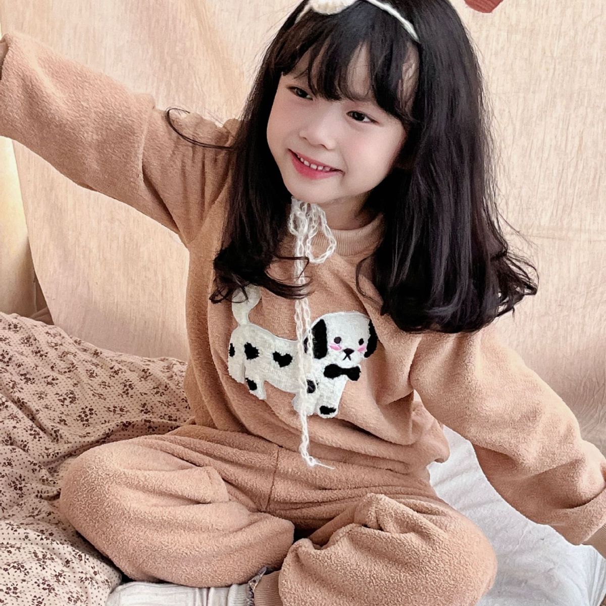 Children's double-faced fleece autumn and winter pajamas set