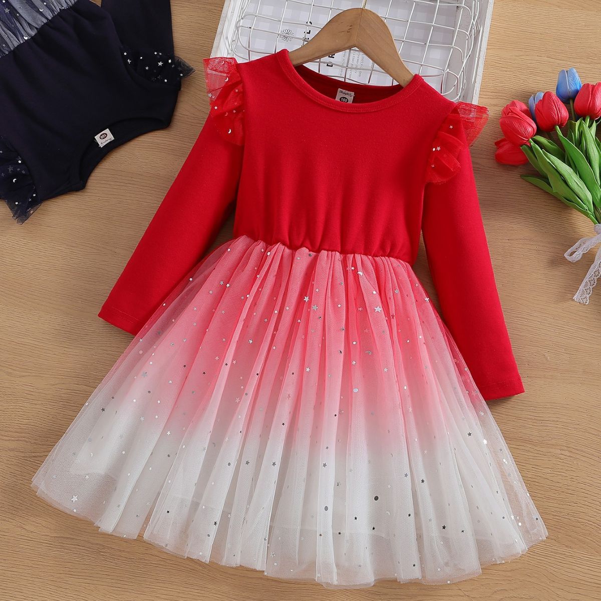 New autumn girls dress starry sky mesh tulle skirt little girl princess dress dress