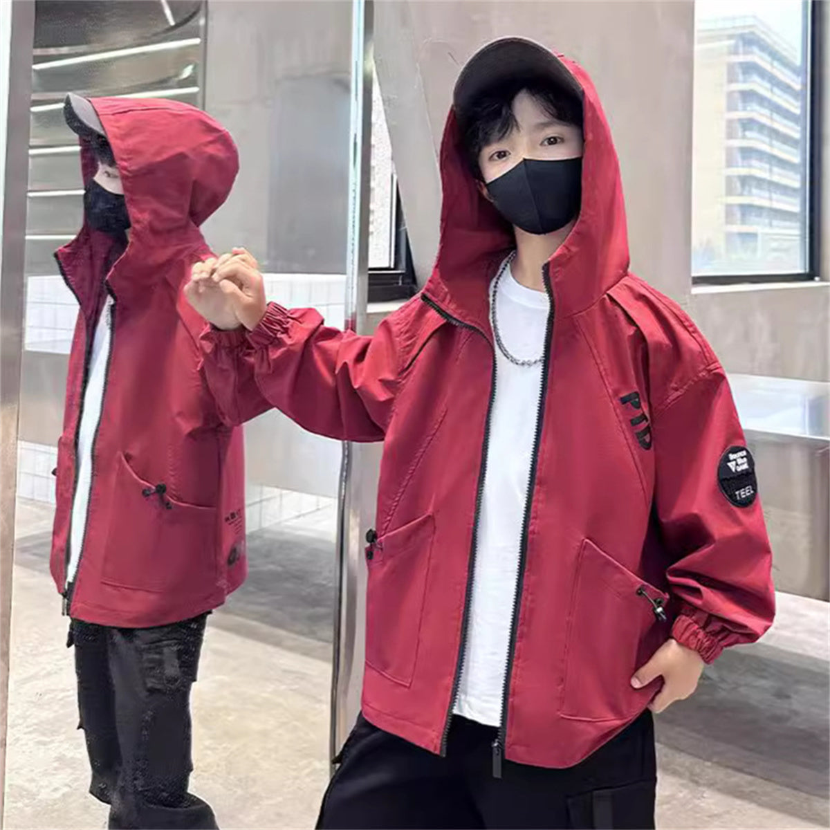 Boys' hooded windbreaker for middle and large kids