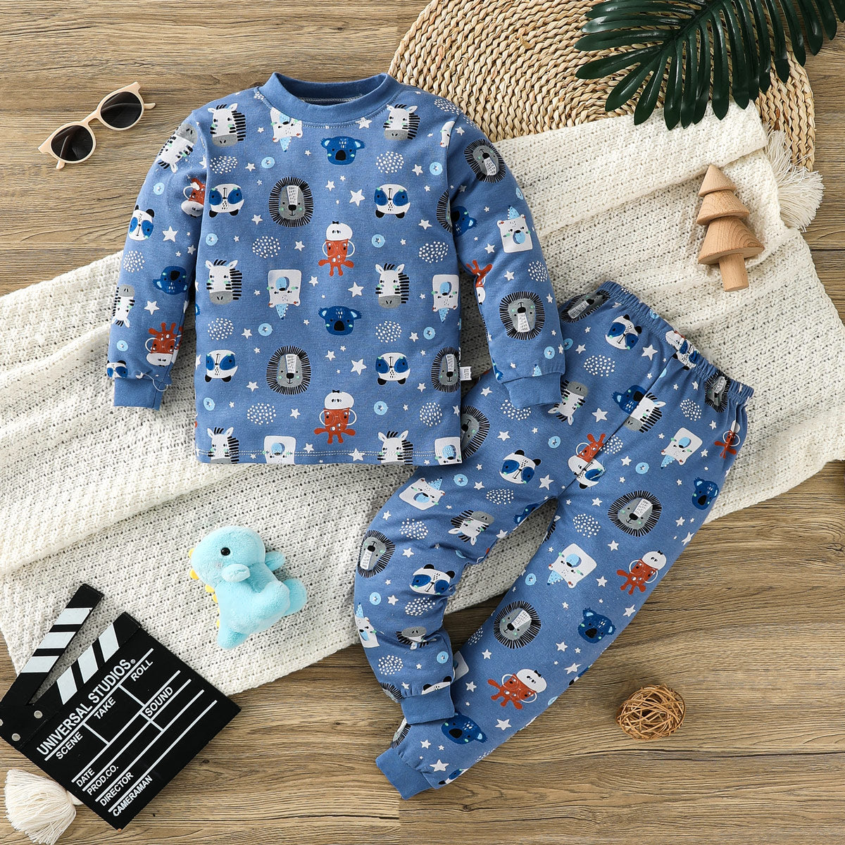 Cute cartoon pure cotton baby home wear pajamas set