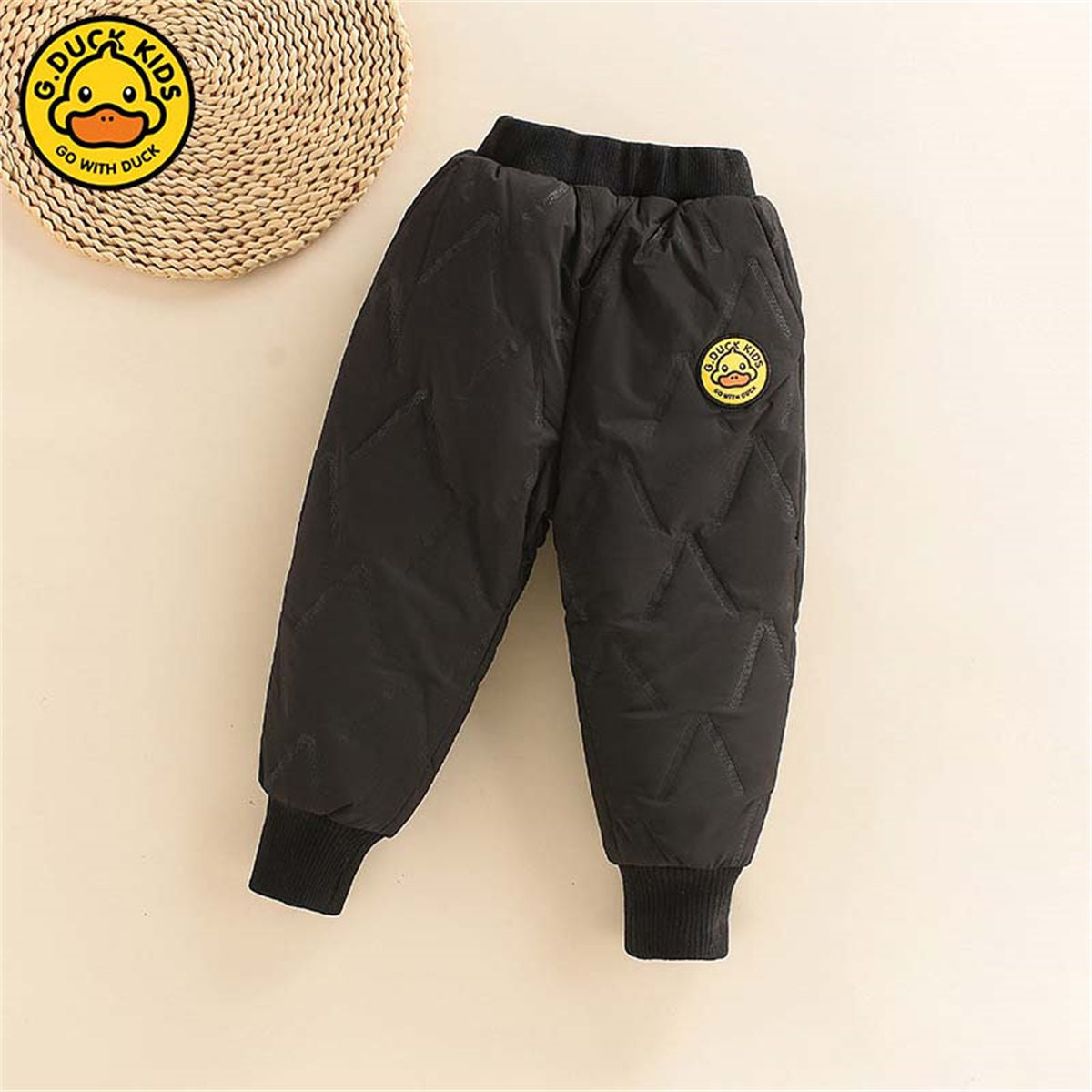 Winter plush yellow duck woven trousers for boys and girls