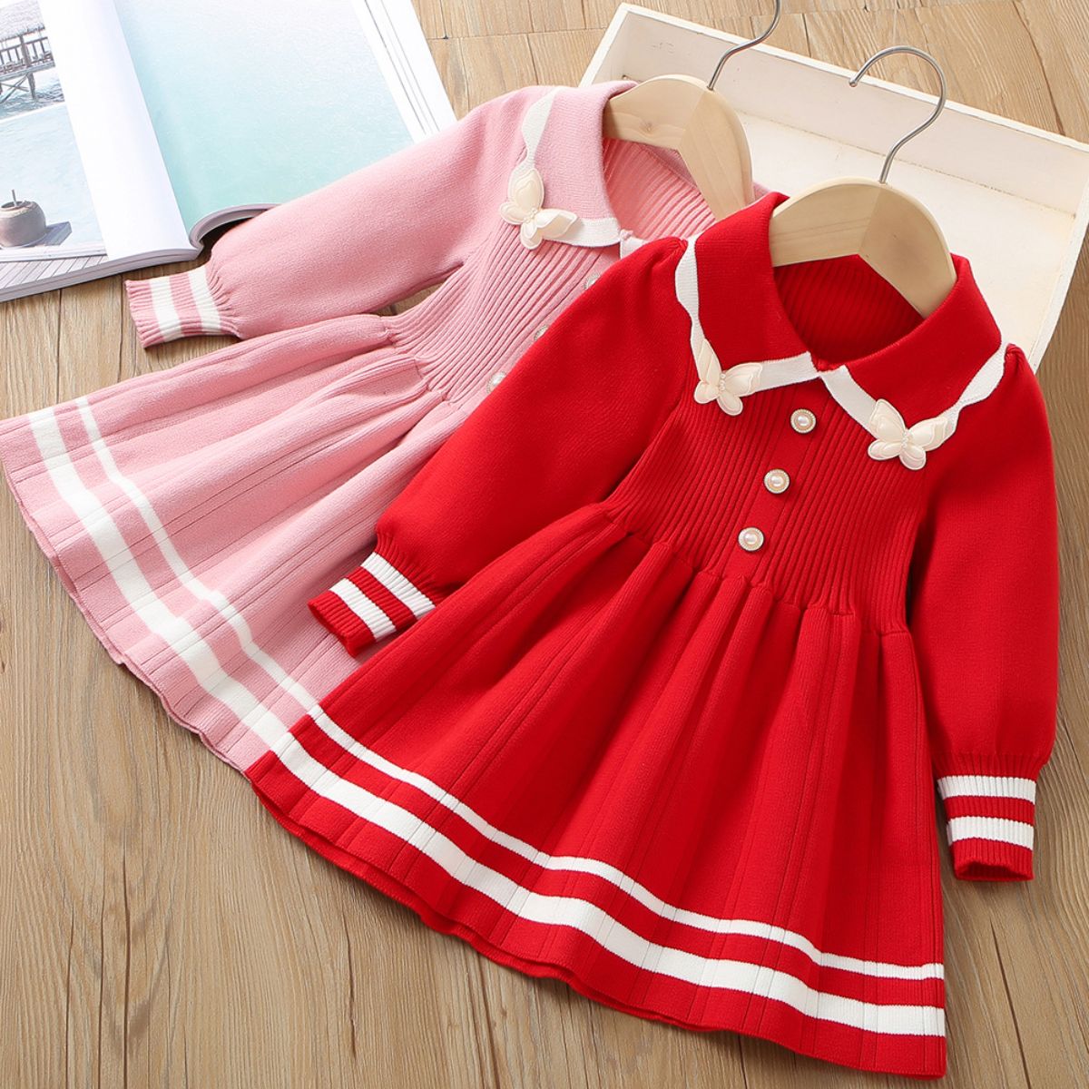 Girls sweater dress autumn and winter new style girls knitted fashionable sweet princess dress