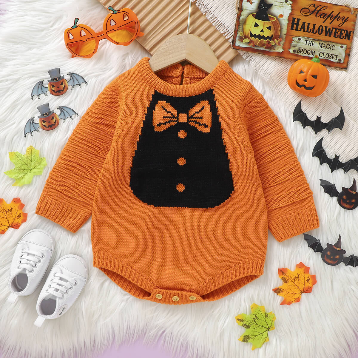 Infant and Toddler Knitted Halloween Romper