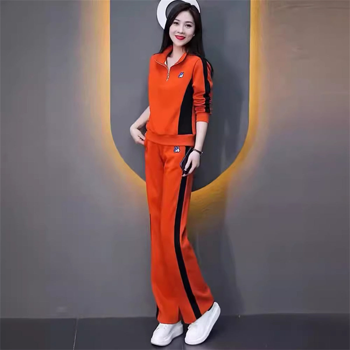 Women's casual sports suit, slim and elegant sweatshirt, wide-leg pants, two-piece suit