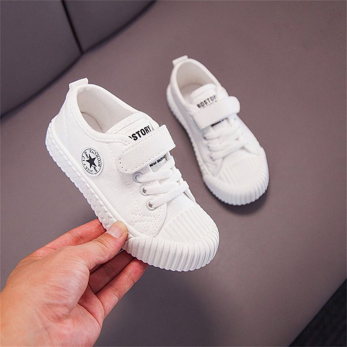 Children's autumn star Velcro white canvas shoes for boys and girls