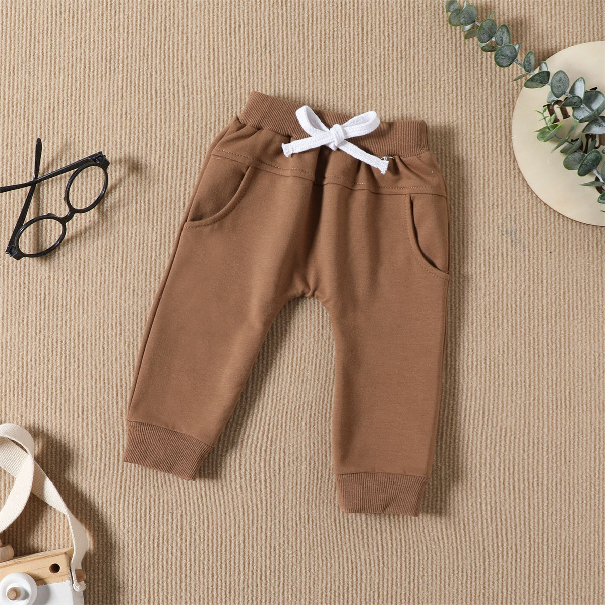 Children's letter embroidered sports sweatshirt solid color trousers infant two-piece suit