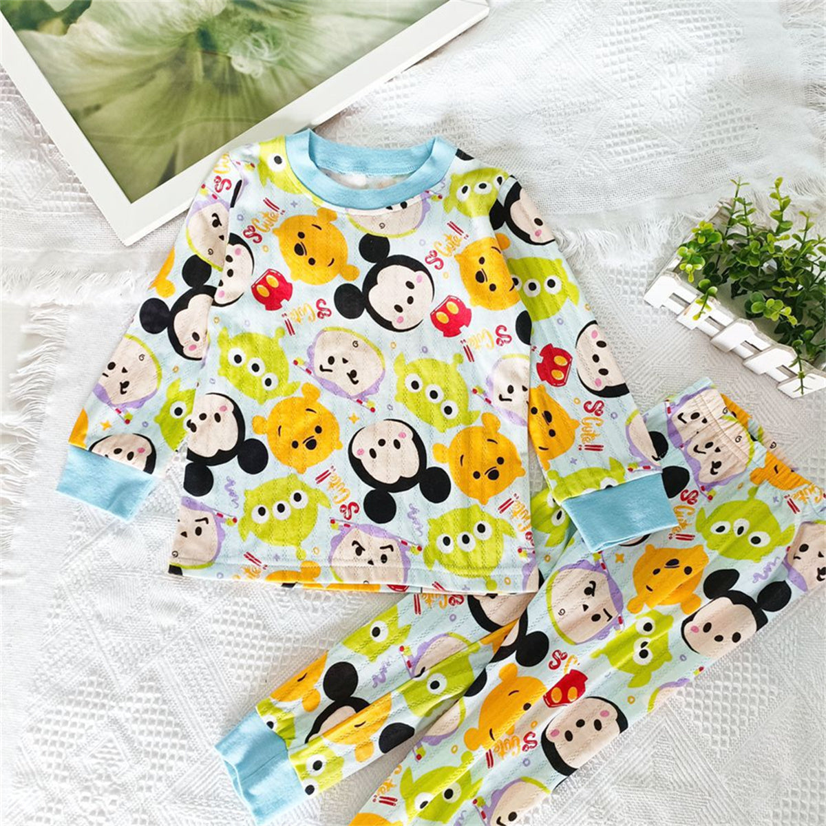 Children's two-piece cartoon pattern print long-sleeved suit