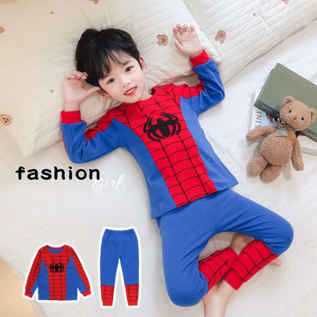 New autumn and winter boys comfortable home pajamas stylish handsome Spider-Man cartoon home clothes suit two-piece set