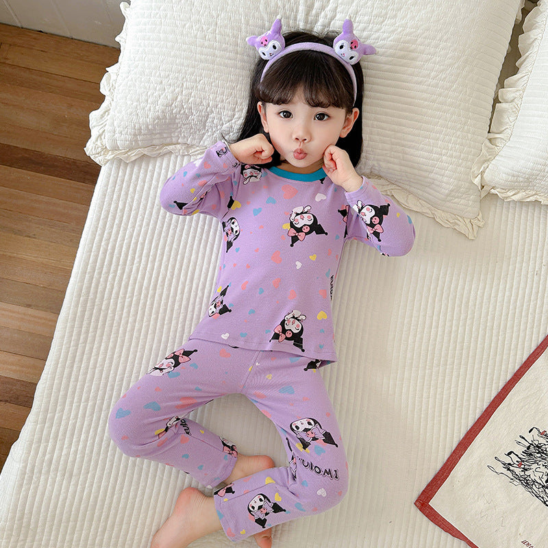 Baby girl cartoon warm pajamas two piece set