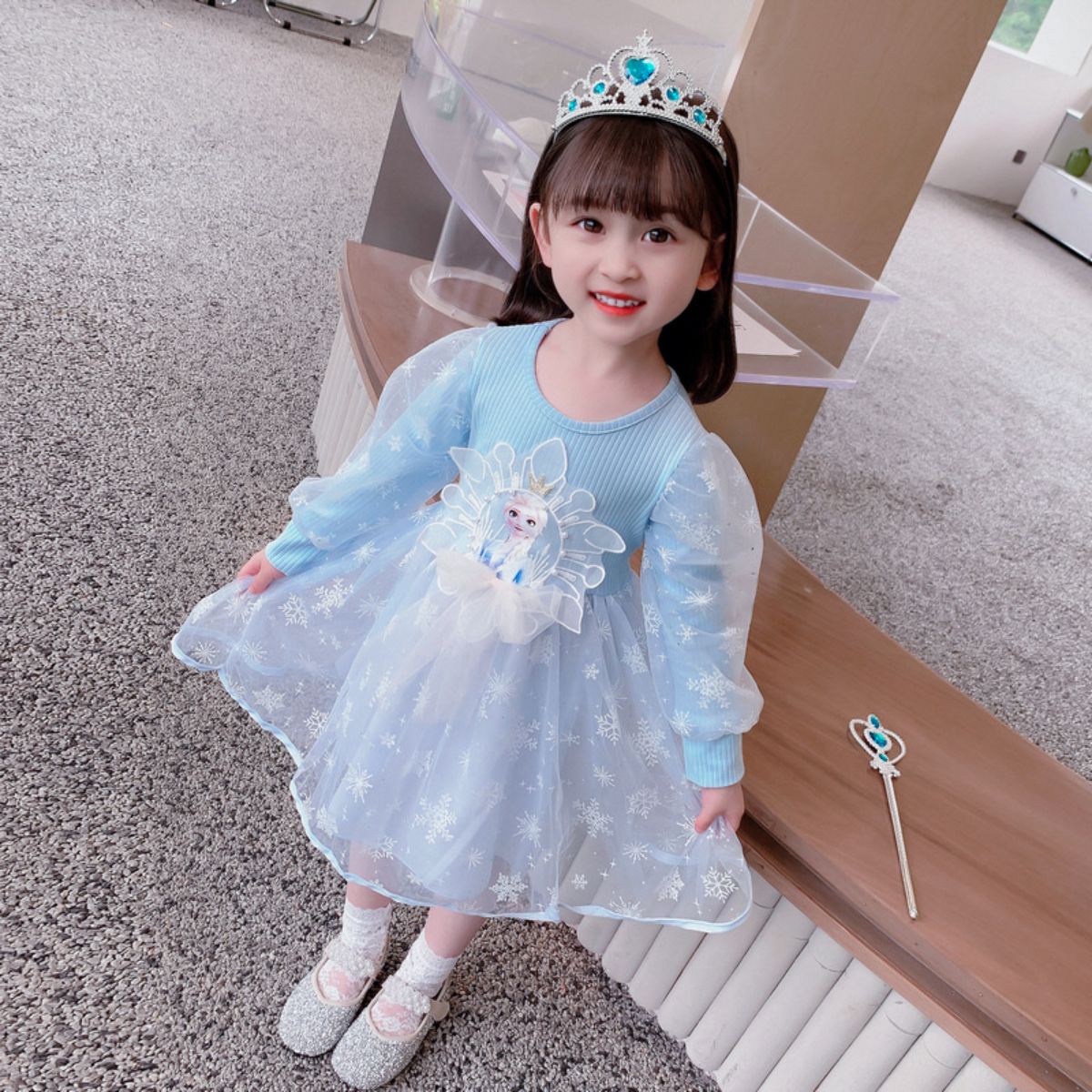 Girls Autumn Long Sleeve Elsa Princess Dress Children's Frozen Elsa Dress Baby Girl Super Fairy Mesh Dress