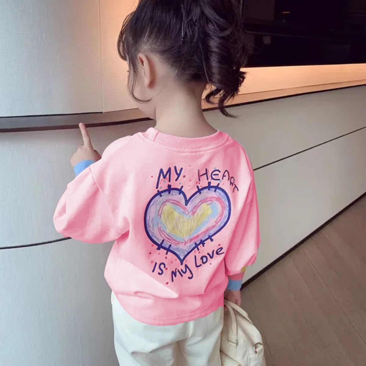 Girls Love Heart Loose Long Sleeve T-Shirt