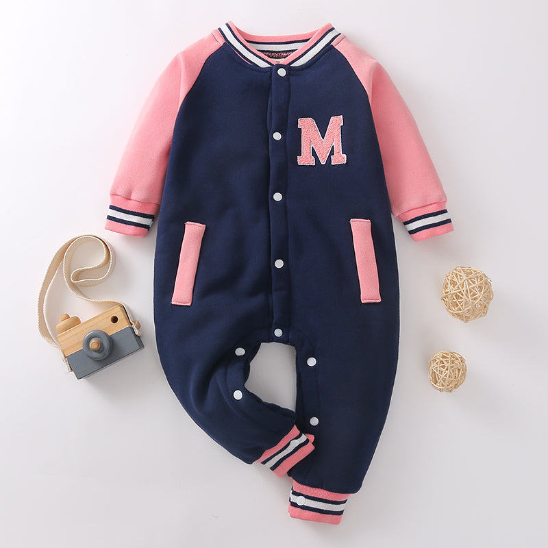 Baby Girl Letter Pattern Color-block Jumpsuit