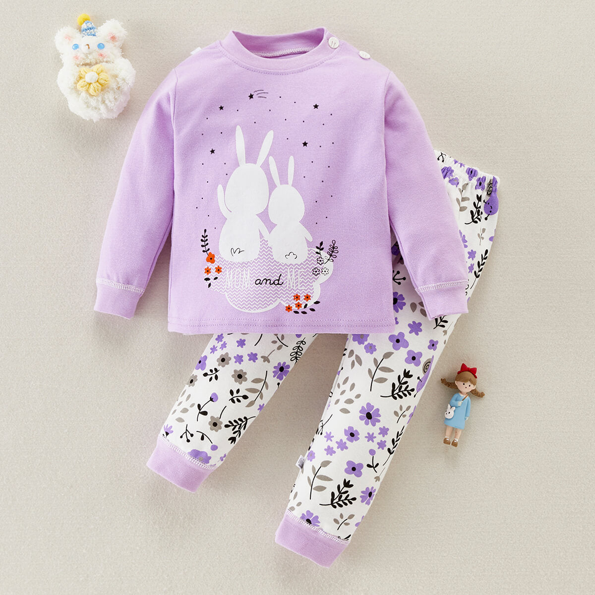 Toddler Girl Cat Pattern T-shirt & Trousers Pajamas