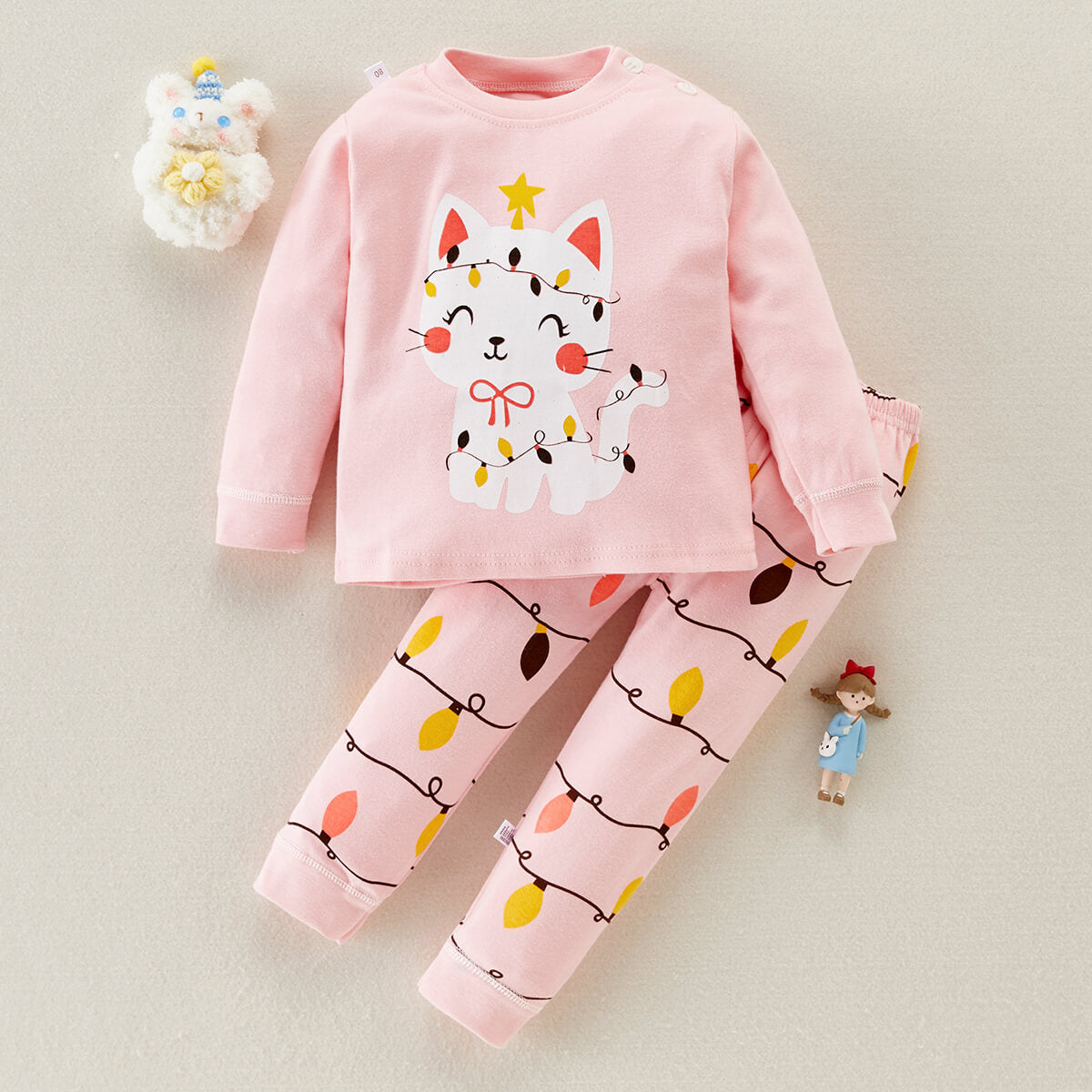 Toddler Girl Cat Pattern T-shirt & Trousers Pajamas