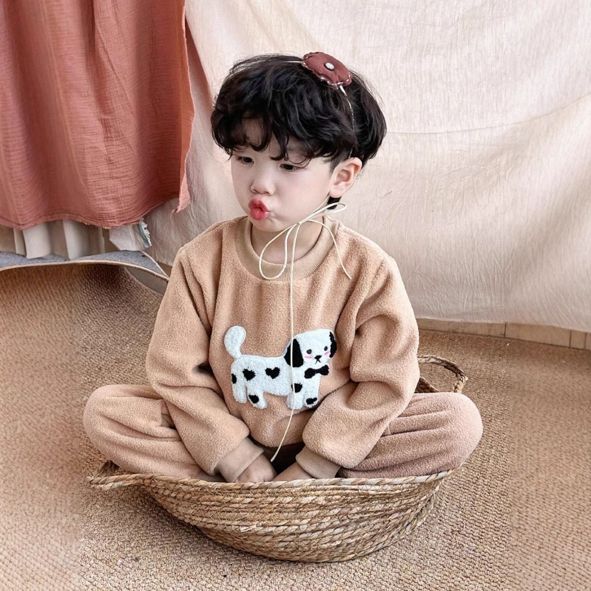 Children's double-faced fleece autumn and winter pajamas set