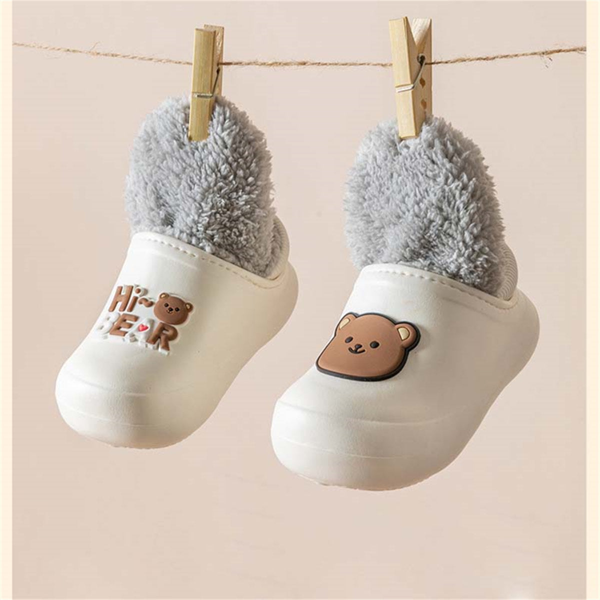 Children's boys and girls autumn and winter cute patterns indoor non-slip home waterproof plus velvet cotton slippers