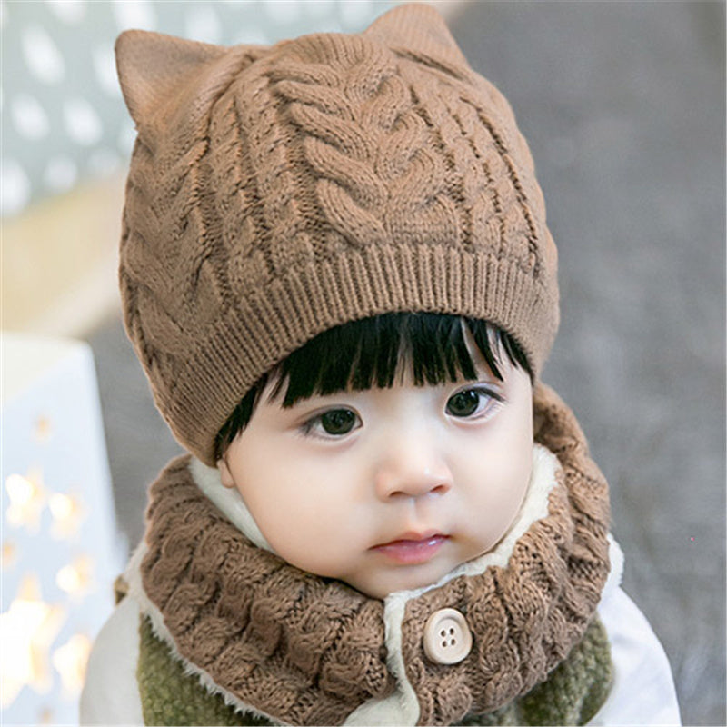 Toddler Girl 2pcs Solid Color Hat&Scarf Set