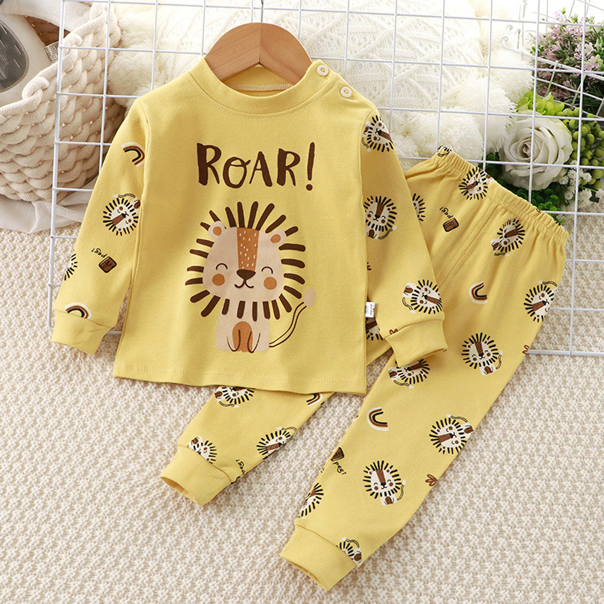 2-piece Toddler Boy Pure Cotton Cartton Animal Pattern Top & Matching Pants