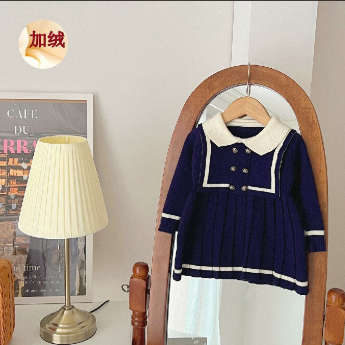 Girls Navy Style Sweater Dress Girls Autumn Dress Children's Clothing Long Sleeve Knitted Pleated Skirt