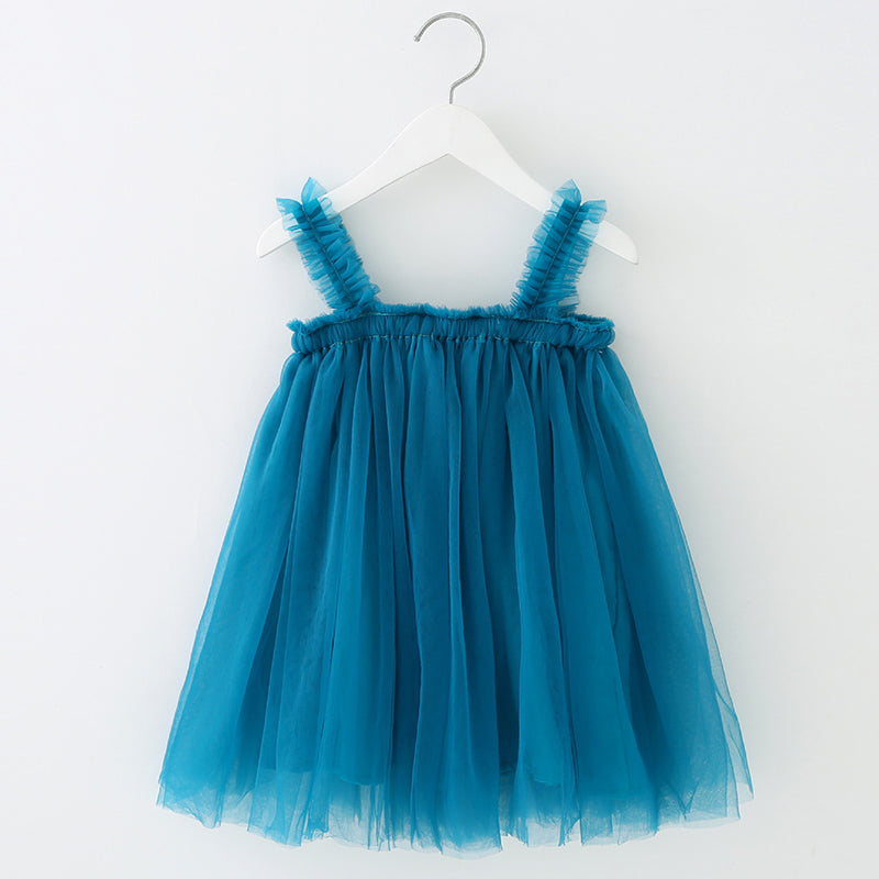 Toddler Girl Solid Color Lace Mesh Sling Princess Dress