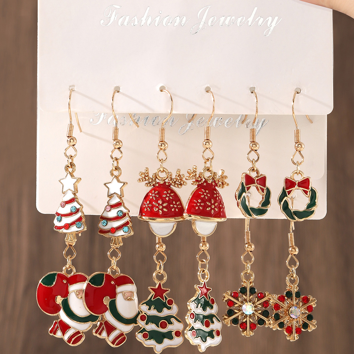 Women's 6-Pair Christmas Snowflake Pine Tree Cartoon Oil Drop Old Man Christmas Party Earrings