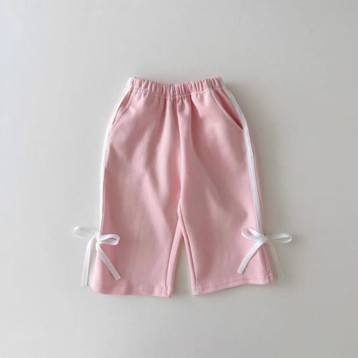 Long-sleeved trousers for spring and autumn sports girls baby bow bar stitching sweater set all-match