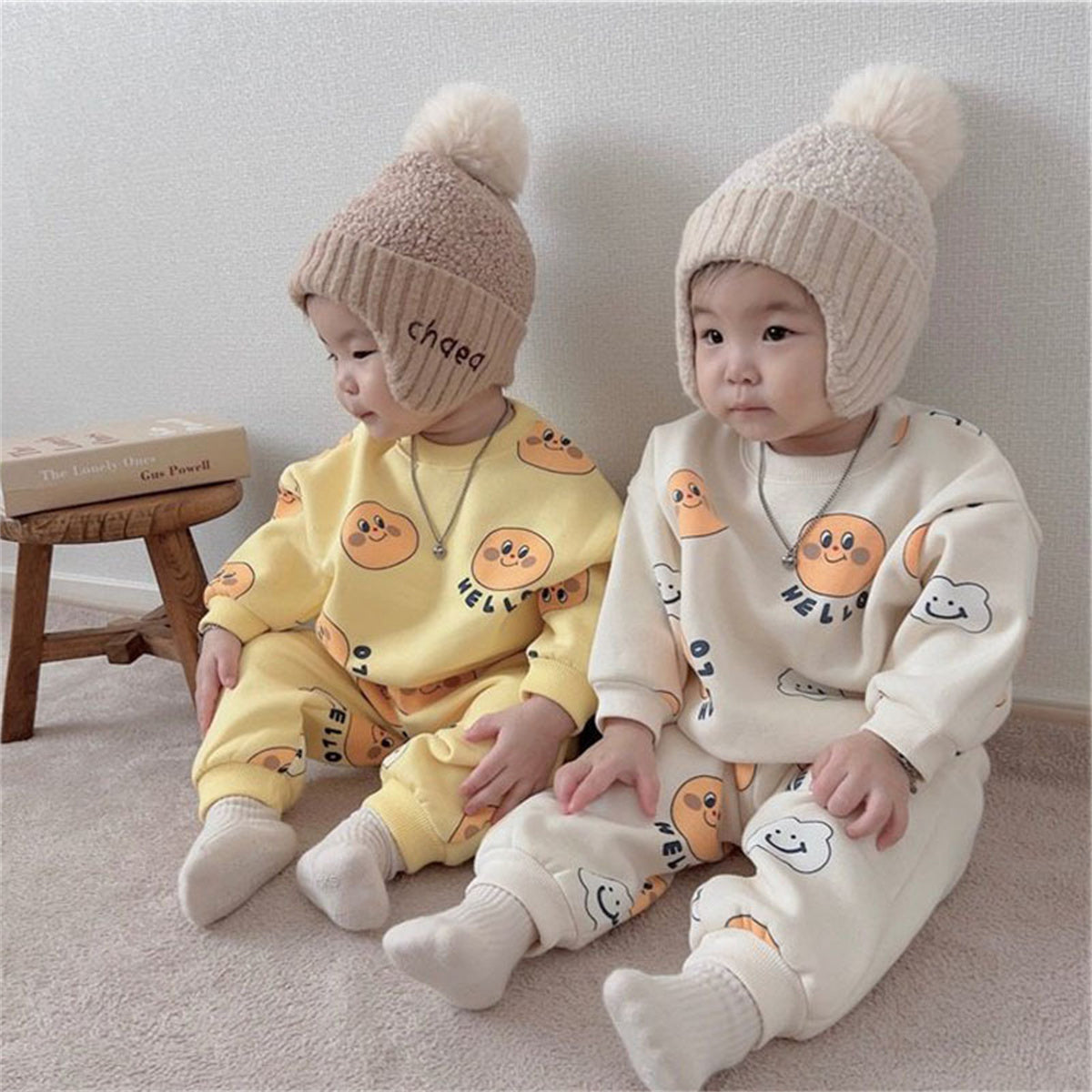 Baby Thickened Pants Set Two-Piece Cartoon Printed Sweater Set