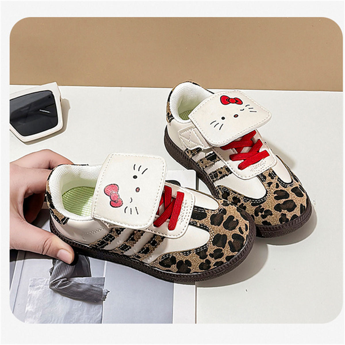 Middle and large girls autumn Kate cat leopard print soft bottom low top canvas shoes