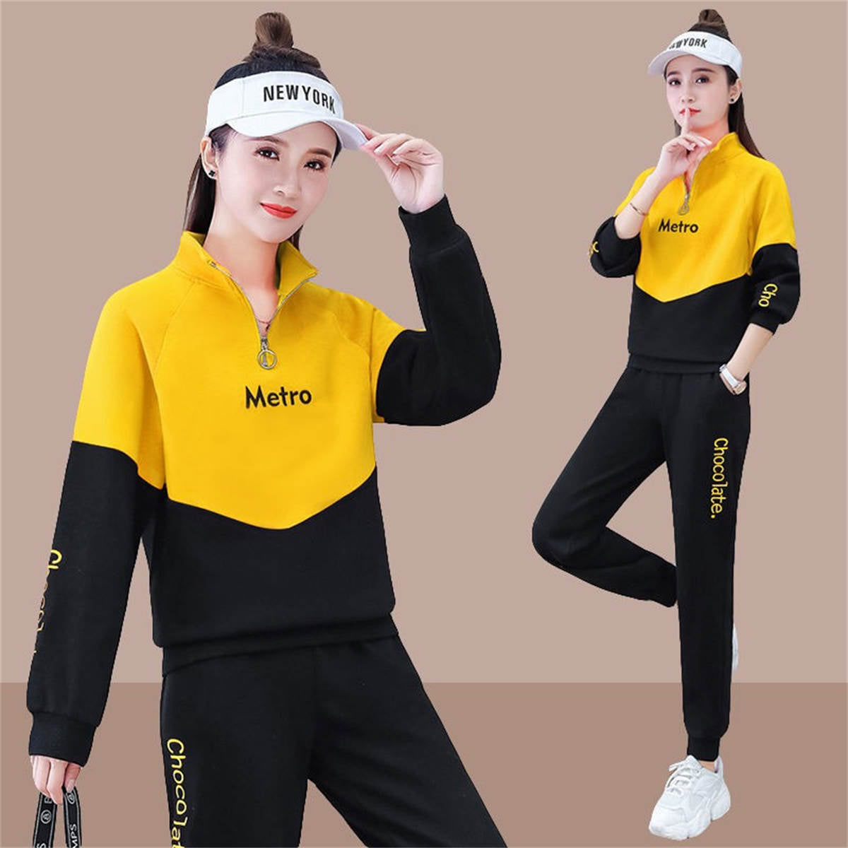 Women's sports large size stand collar sweatshirt suit