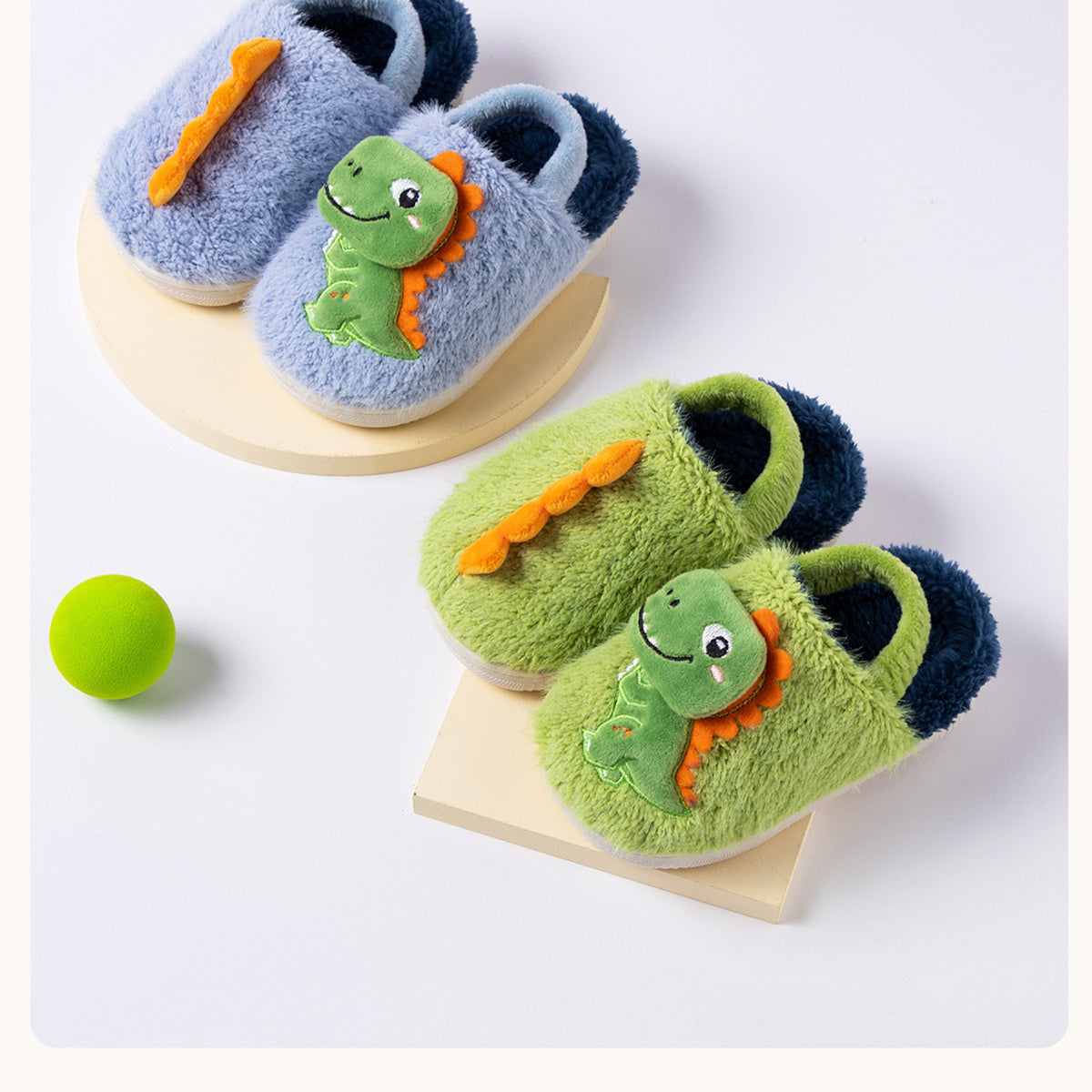 Children's autumn and winter cute dinosaur doll warm elastic back strap cotton slippers