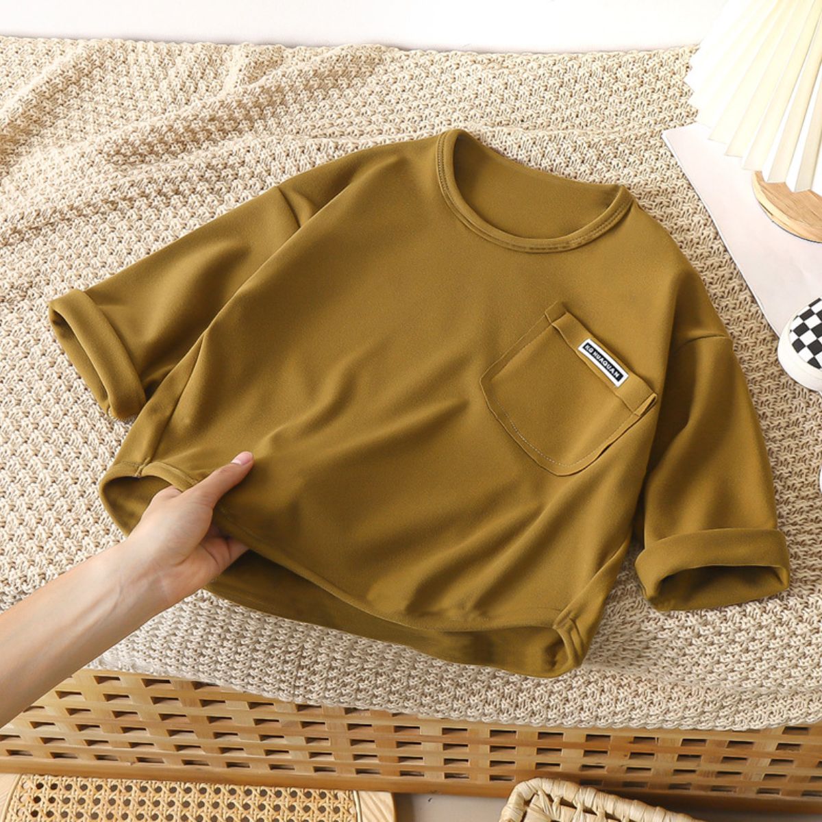 Children's simple De Jong long-sleeved bottoming shirt for boys and girls autumn baby loose tops