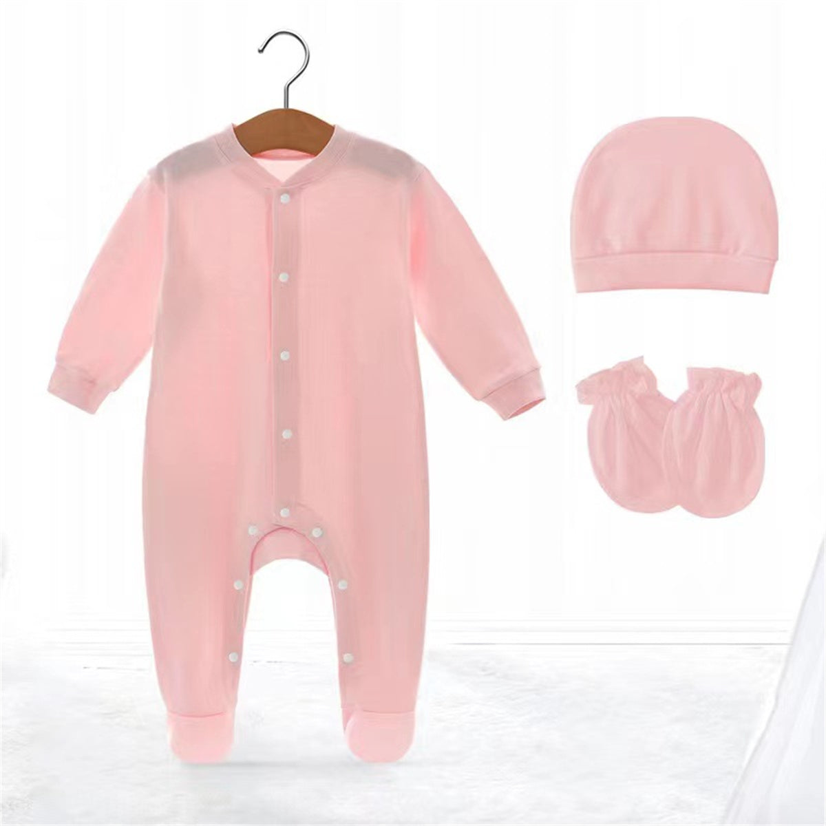 Newborn baby long-sleeved foot-covering crawling suit jumpsuit hat + gloves