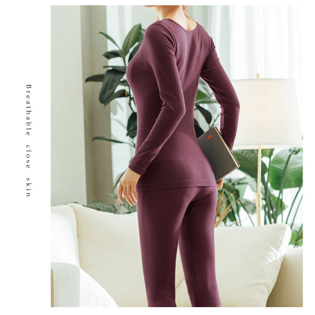 Women's Bear Suit Vertical Striped Autumn Clothes and Autumn Pants Warm Suit