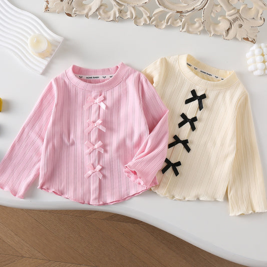 Girls Sweet Bowknot Long Sleeve T-shirt Bottoming Shirt