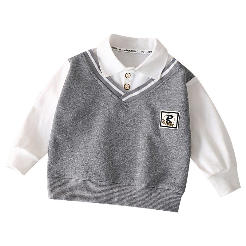 Boys' lapel POLO shirt autumn new style sweatshirt British style versatile fashion