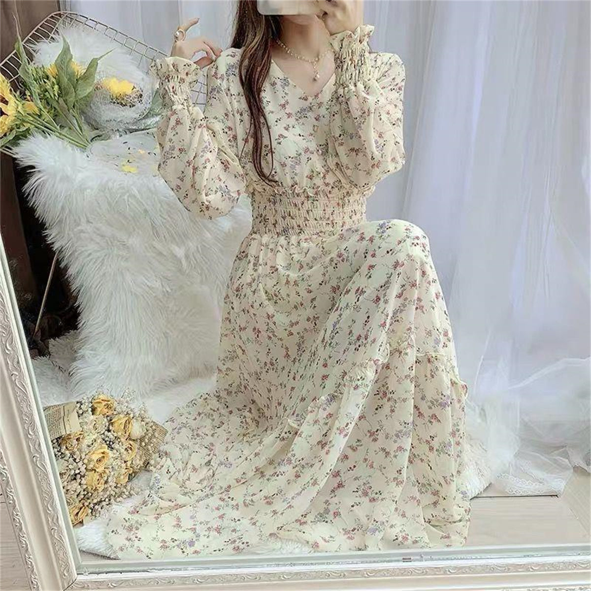 Adult floral chiffon ruffle dress