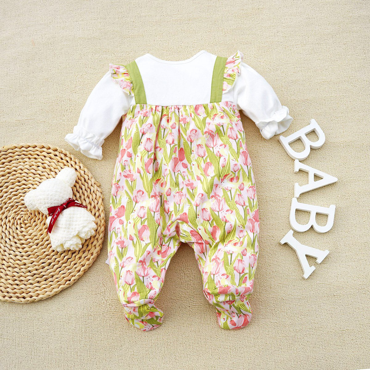 Baby foot cover onesie baby romper newborn going out clothes tulip pattern