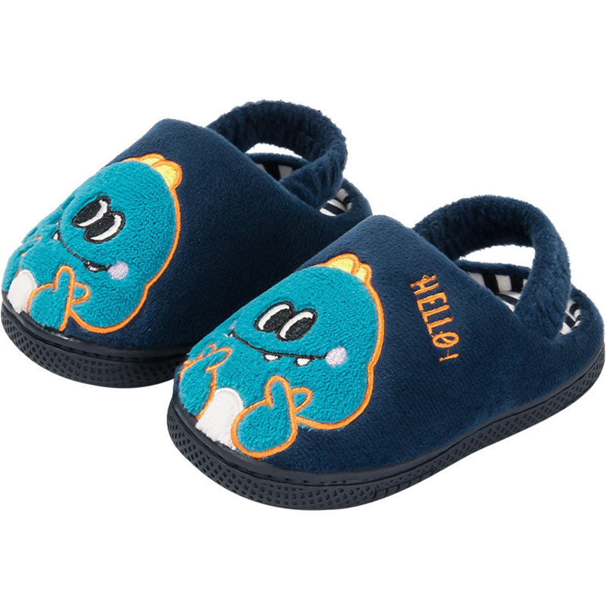 Children's and boys' autumn and winter cute animal print warm elastic ankle-capped cotton slippers