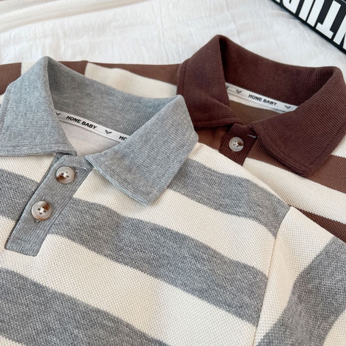 Children's Spring Striped Lapel Sweatshirt Boys Korean Tops New Cotton Spring and Autumn Long Sleeve Polo Collar Bottoming Shirt